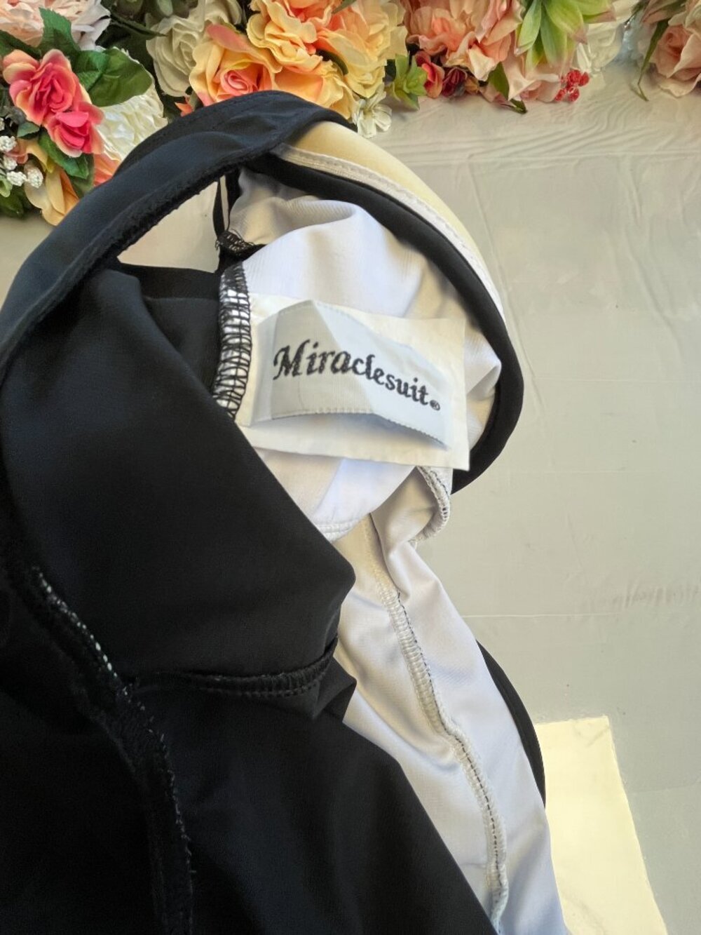 Miraclesuit Black White Striped Wrap Front One-Piece Swimsuit Estimated M - Picture 7 of 9